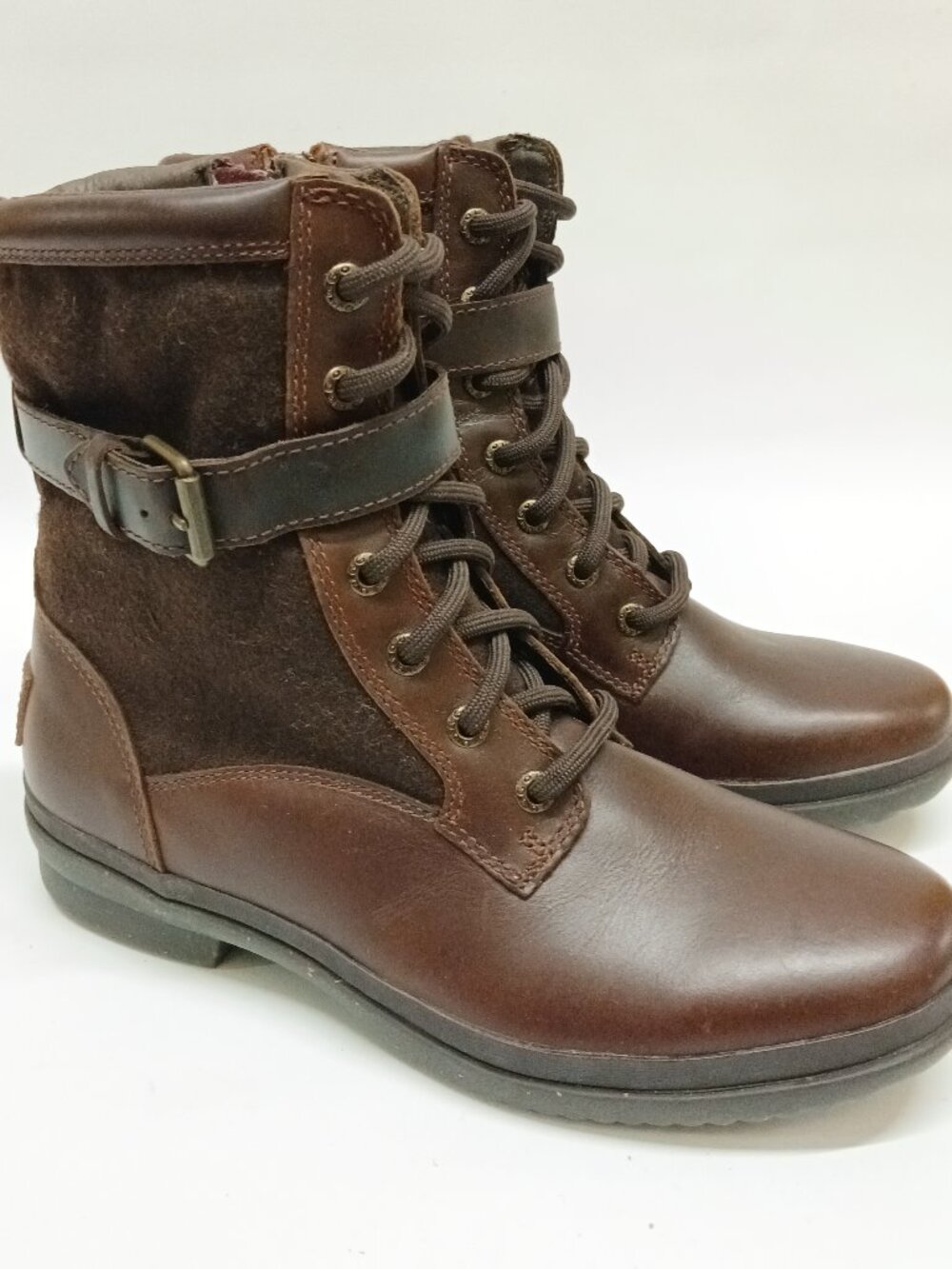 UGG Kesey Boots Women's 7 Brown Leather Waterproof Wool Shearling Lining 1005264
